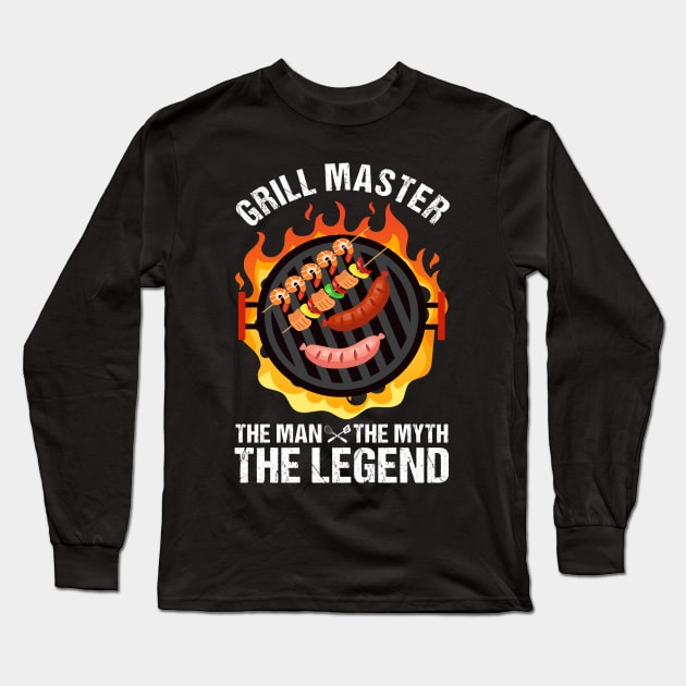 Mens Funny GrillMaster The Man The Myth Legend Funny Meat Smoker Long Sleeve T-Shirt by drag is art